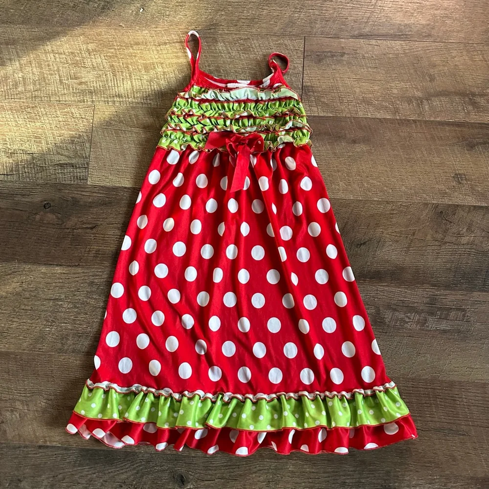 Girls Laura Dare Nightgown Size 7 Red Green Polka Dot Ruffle